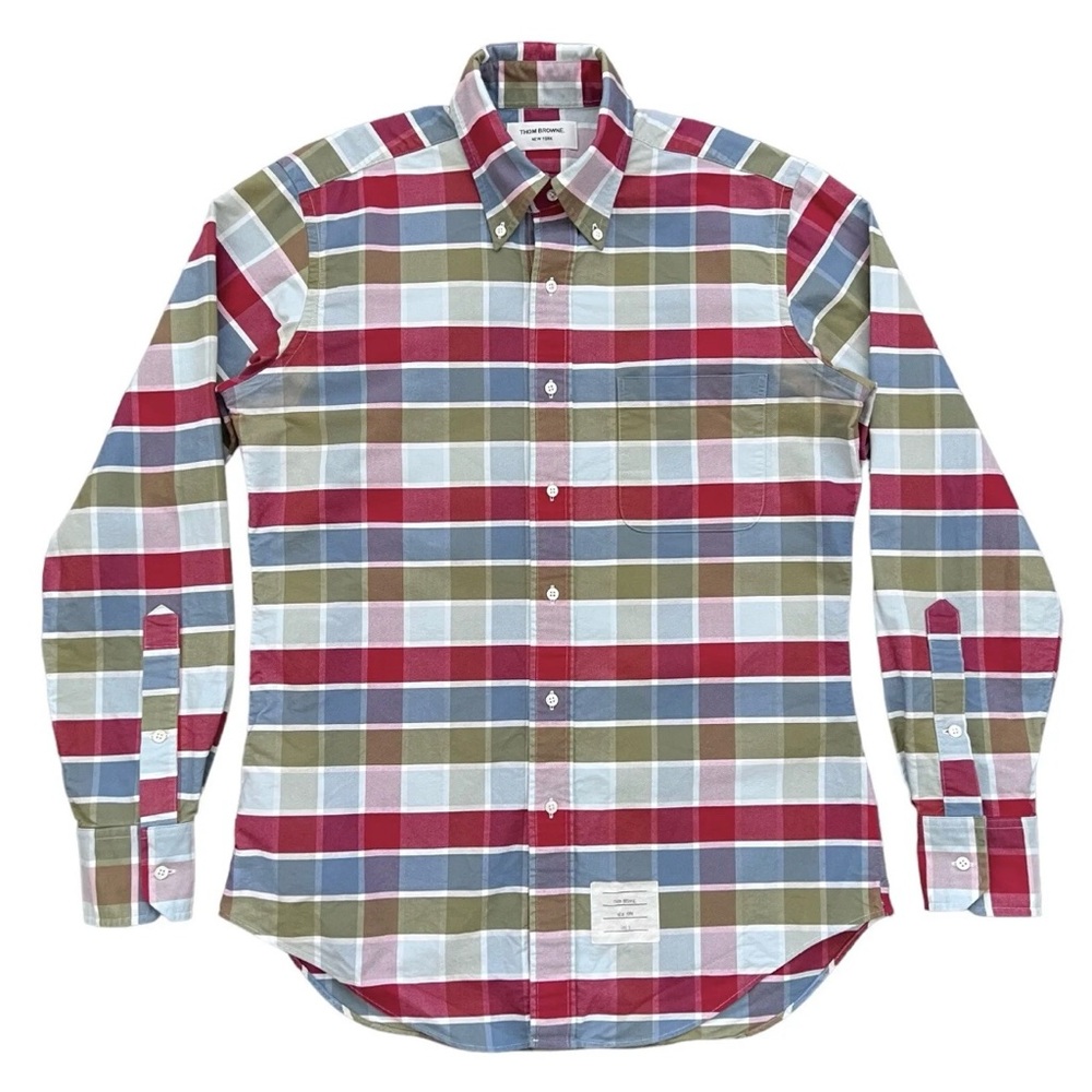Authentic Thom Browne Plaid Checkered Button Shirt size small 1 - Red Blue Green